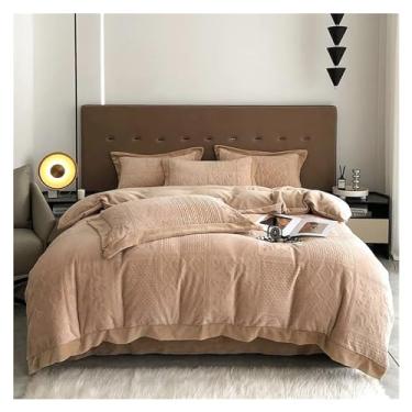 Imagem de Conjunto de cama cinza de inverno macio de pelúcia quente engrossada escultura 3D colcha lençol fronha (2 Queen)