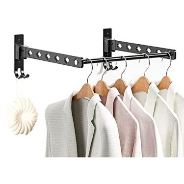 Imagem de Cabideiro retrátil com haste lavanderia lavanderia doméstico fácil armazenamento rack de secagem montado na parede cabide dobrável de clohes cabide organizador de armazenamento doméstico alumínio 2