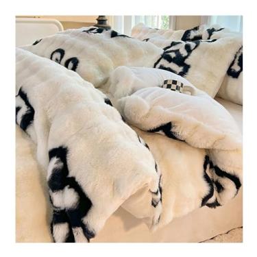 Imagem de Conjunto de cama de pelúcia de coelho rosa de inverno, capa de edredom de flanela de leite dupla face espessa coral quente capa de edredom capa de edredom completa (cor: 1, tamanho: cama de 1,5 m -200