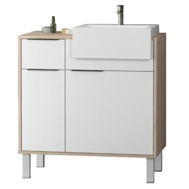 Imagem de Balcão Gabinete Para Banheiro Com Pés e Cuba 80cm West B06 Branco Faia - Lyam Decor