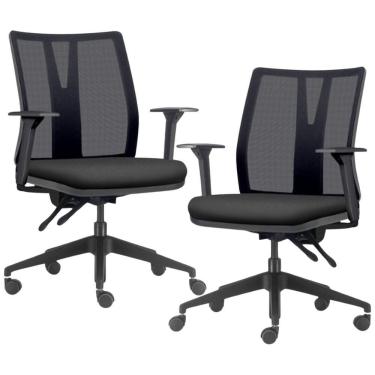 Imagem de Kit 2 Cadeiras de Escritório Giratória Diretor Flow F02 Base Preta Sintético Preto - Lyam Decor