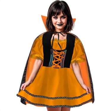 Imagem de Fantasia Halloween Vampira Infantil Gótica de Luxo Com Capa