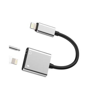 Imagem de Adaptador Lightning para iPhone 14 Pro (2 em 1) para conector de fone de ouvido de 3,5 mm, cabo de áudio auxiliar para Apple MFi Certified Charger Splitter Lighting Charging Earphone Connector para