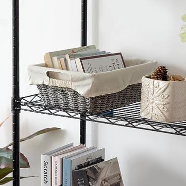 Imagem de Sukkiri Homu Cesto de armazenamento de vime com alças, 2 compartimentos para organização de banheiro, quarto e sala de estar, organizador de papel cinza com forro