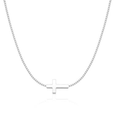 Imagem de Rotnso Colar de cruz para mulheres, banhado a ouro real 14 K, delicado, pingente de cruz pequena, simples, moderno, fofo, colar de corrente com pingente de cruz, cesta de Páscoa, enchimentos, batismo