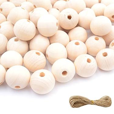 Imagem de 300 contas de madeira de 20 mm para artesanato com barbante de juta, contas redondas de madeira natural inacabadas para artesanato faça você mesmo, guirlanda de contas, decoração de fazenda, fabricação de joias