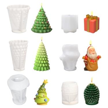Imagem de RESIN GO Conjunto de 6 moldes de silicone, árvore de Natal, Papai Noel, pinhas, formas de presente, molde de vela para gesso, resina epóxi, molde de cera de artesanato de cimento para fabricação de