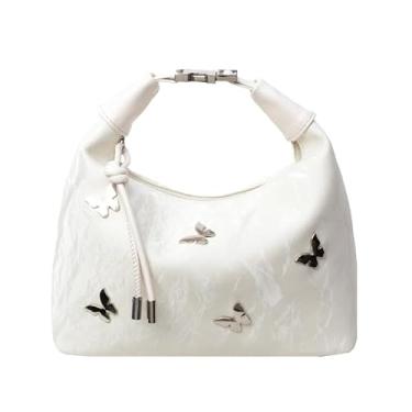 Imagem de Bolsa tiracolo Butterfly Nylon Bucket – Bolsa de ombro espaçosa e versátil com zíper para viagens e uso diário, Bege, Bolsas transversais