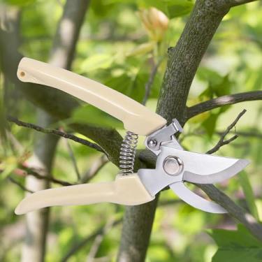 Imagem de Tesoura de poda de lâmina curva de aço inoxidável para jardim - Cortador de galhos resistente com aderência em PP, ideal para aparar plantas e flores