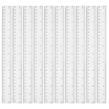 Imagem de 10 réguas de plástico, réguas transparentes de 30 cm, régua reta com medição de escala dupla, ferramenta de medição de desenho de plástico para estudantes, professores, escola, material de escritório