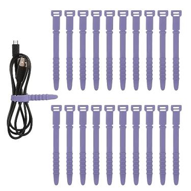 Imagem de 20 peças de abraçadeiras reutilizáveis, abraçadeiras de silicone, correias organizadoras de cabos, tiras elásticas para gerenciamento de cabos para fones de ouvido, fio de carregamento, organização de