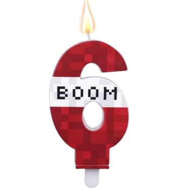 Imagem de Vela Aniversário Pixel, Velas Bolo Aniversário Pixel Topos Cupcake Decorações com Tema para Meninos Meninas Formatura Festa Casamento (Número 6)