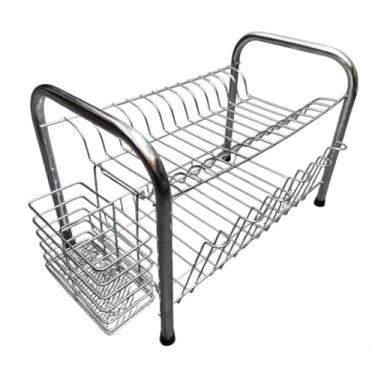 Imagem de Escorredor Duplo de Pratos Louças e Talheres Gourmet Preto/Cromado em Aço(CROMADO BR0009-CR)