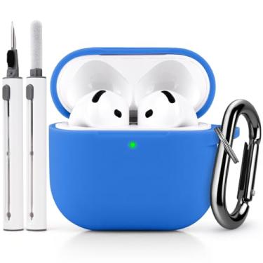 Imagem de Capa com kit para AirPods 4, capa protetora de silicone macio com chaveiro, azul escuro