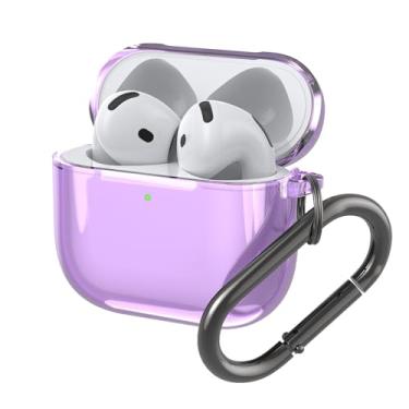 Imagem de Capa para AirPods 4 Capa de silicone macia transparente antiqueda para homens e mulheres (roxo transparente)