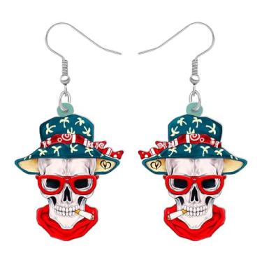 Imagem de Brincos de caveira de açúcar de acrílico para o Dia das Bruxas, pingente de cabeça de esqueleto assustador, brincos de chapéu, acessórios de joias góticas punk, presentes para mulheres, pingentes de