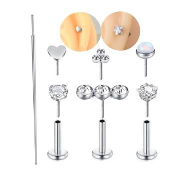 Imagem de Brinco de cartilagem de ouro prateado para mulheres sem rosca Tragus Conch Studs 6 mm brincos hipoalergênicos cartilagem traseira plana hélice joias 16 g 20 g 18 g flatback push in segundo furo