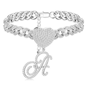 Imagem de Tornozeleiras femininas de prata cursiva inicial cubana com elos cubanos de 10 mm Miami corrente de elos cubanos com inicial grossa de verão e praia para mulheres, Standard, Liga metálica, Sem Pedra