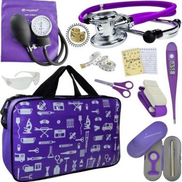 Imagem de Kit Bolsa Cores Aparelho de Pressao Esfigmomanometro Estetoscópio Inco