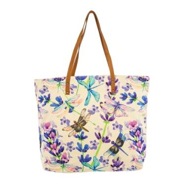 Imagem de COTT N CURLS Bolsa feminina Dragonflies Serenade – Bolsa feminina com estampa floral em aquarela, alça de couro, presente de aniversário exclusivo para mãe, irmã, tia, avó