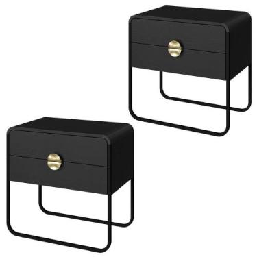 Imagem de Kit 02 Mesas De Cabeceira 2 Gavetas Organica Artesano Nero - ARTESANO 