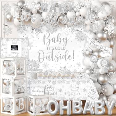 Imagem de Baby It's Cold Outside Decorações - Kit de arco de balões de chá de bebê de inverno (prata)