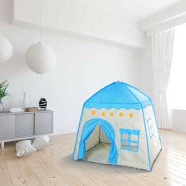 Imagem de Barraca Infantil Dobrável, Tenda de Brincar Rosa e Branca, Tecido Oxford, 130x130x100cm, Fácil Montagem, Para Crianças (Estrela (Azul))