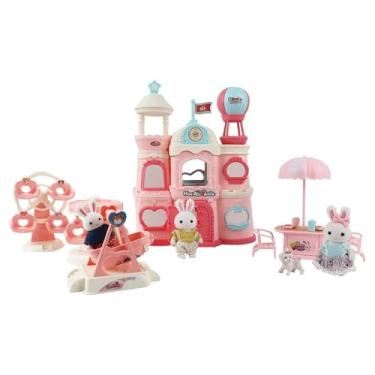 Imagem de Casinha Feliz, Palácio e Parque de Brinquedo com Coelhos em Miniatura, Conjunto com 3 Bonecos e Acessórios, Rosa