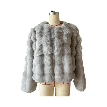 Imagem de Casaco Feminino de Pele Sintética Branca - Quentinho para Outono/Inver