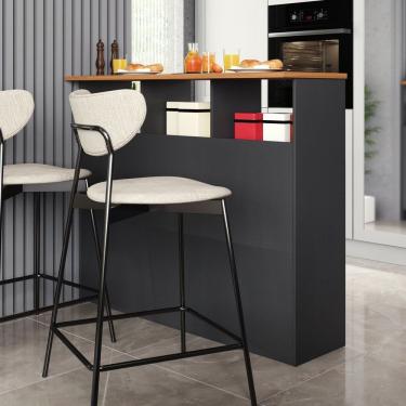 Imagem de Mesa Bancada Balcão Ilha Para Cozinha Com 3 Portas E Nichos Divisor De Ambiente Veneza Chumbo