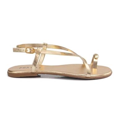 Imagem de Sandalia Feminina Rasteirinha Flatform Flat Rasteira Metal Enfeite Brilho (Dourado, BR, Adulto, Numérico, 36)