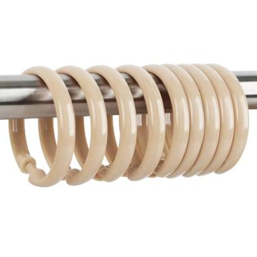 Imagem de Qulable Ganchos de cortina de chuveiro bege - 12 peças de anéis circulares de plástico para banheiro - Ganchos de chuveiro creme marfim em forma de O para varão de cortina de chuveiro