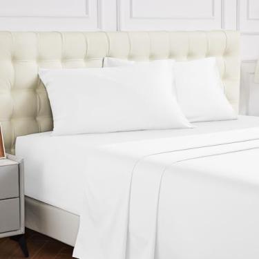 Imagem de Warmstar Lençol Queen 100% algodão branco, 600 fios, cetim, macio, respirável, tamanho Queen, com elástico alto, cabe em colchões de até 38 cm