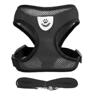 Imagem de Coleira Peitoral Com Guia Regulável Pet Cachorro Gato (Preto, M)