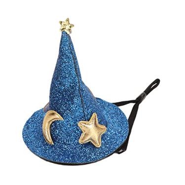 Imagem de RiToEasysports Chapéu de Animal Pequeno Com Padrão de Lua e Estrela, Alça de Queixo Ajustável, Chapéu de Hamster para Pássaros, Furões, Coelhos, Material de Feltro Premium (Azul)