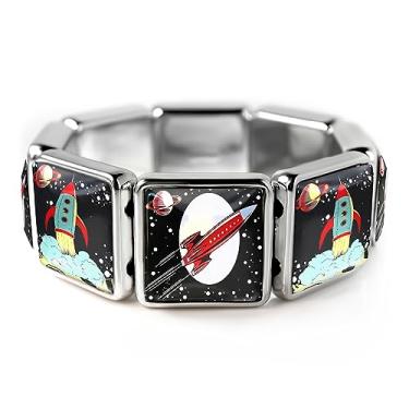 Imagem de Pulseira Retrô Rocketship - Brinquedo Fantasia Nave Espacial Artesanal Pulseira com Pingente Elástico, Acrílico, Sem Pedra Preciosa