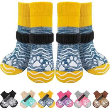 Imagem de PUPTECK Meias Antiderrapantes Para Cães, Sapatos Com Garras Evitar Lambidas, Pisos De Madeira, Botas Borracha E Protetores Patas Cães Pequenos, Médios Grandes, Pavimento Frio/Quente, Botinhas Azuis