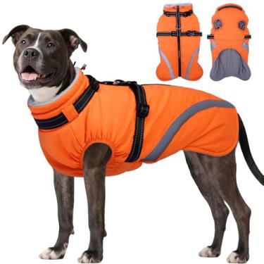 Imagem de BRKURLEG Casacos de inverno para cães médios, casaco para cães com arnês embutido, roupas de neve para cães com zíper, jaqueta acolchoada impermeável à prova de vento para animais de estimação, colete