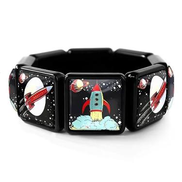 Imagem de Pulseira Retrô Rocketship - Brinquedo Fantasia Nave Espacial Artesanal Pulseira com Pingente Elástico, Acrílico, Sem Pedra Preciosa