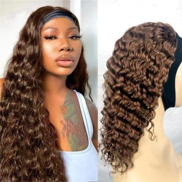 Imagem de Peruca com bandana XSY Chocolate Brown Human Hair Deep Wave 26 polegad