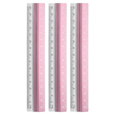 Imagem de Generic 3 réguas retas 15 cm régua de transferidor de liga de alumínio de plástico métrico ferramenta de medição geométrica para escritório de arquiteto artista, rosa