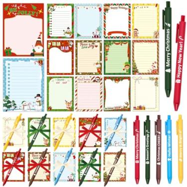 Imagem de Conjunto de 24 canetas esferográficas de Natal e notas adesivas para presentes, conjunto de canetas de inverno, boneco de neve/gnomo/homem de gengibre/papai noel/rena, blocos de notas para adultos
