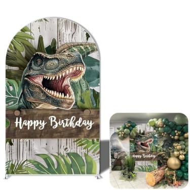 Imagem de Haploquest Capas de arco de dinossauro, pano de fundo elástico frente e verso, decoração de festa temática de dinossauro, fundo de arco de tecido reutilizável para festa de aniversário, chá de bebê