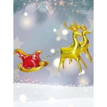 Imagem de Balões de Natal com Rena e Trenó Dourados - Decoração de Ano Novo e Na
