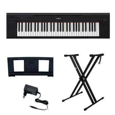 Imagem de Kit Piano Digital NP 15B Piaggero Preto 61 Teclas com Fonte Bivolt Yamaha e Suporte em X