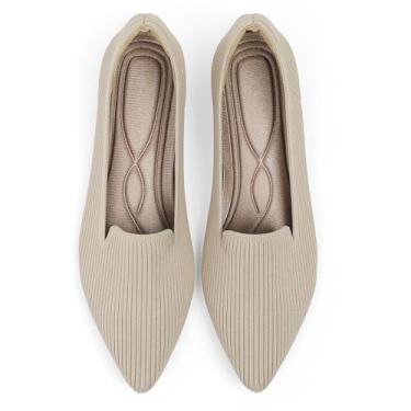 Imagem de TINGRISE Sapatilhas femininas bico fino de malha lavável balé confortável elegante para trabalho, Bege, 37