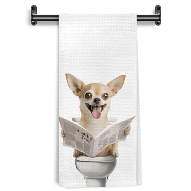 Imagem de WARDOS Toalhas de mão engraçadas de chihuahua para banheiro, presentes de chihuahua para mulheres e homens, toalhas de mão decorativas de leitura de cachorro para banheiro, banheiro, banheiro