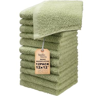 Imagem de Textila Panos básicos de lavagem 30,5 x 30,5 cm – Pacote com 12 – Cor verde sálvia – Toalhas de algodão multiuso macias e absorventes para banheiro, spa, academia, salão, hotel e uso diário