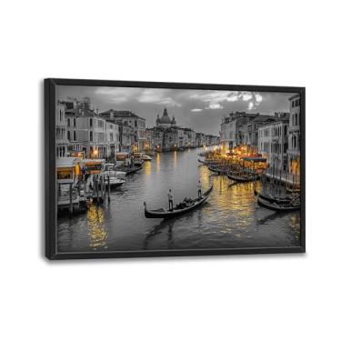 Imagem de Olivine Arte de parede grande da Itália, decoração de parede de imagens da cidade de Veneza, pintura em preto e branco, impressões em tela de paisagem urbana, arte emoldurada para sala de jantar, sala