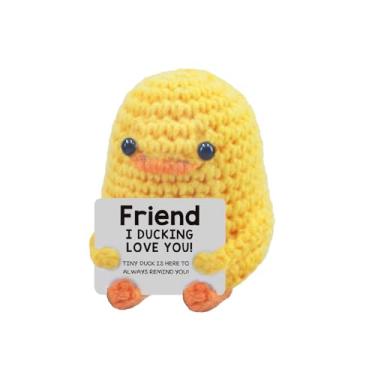 Imagem de Adorável pato cravejado à mão – Acompanhante de apoio emocional positivo de 7 cm com cartão motivacional, decoração de mesa divertida para escritório/casa, presente para amigos/colegas/aniversários